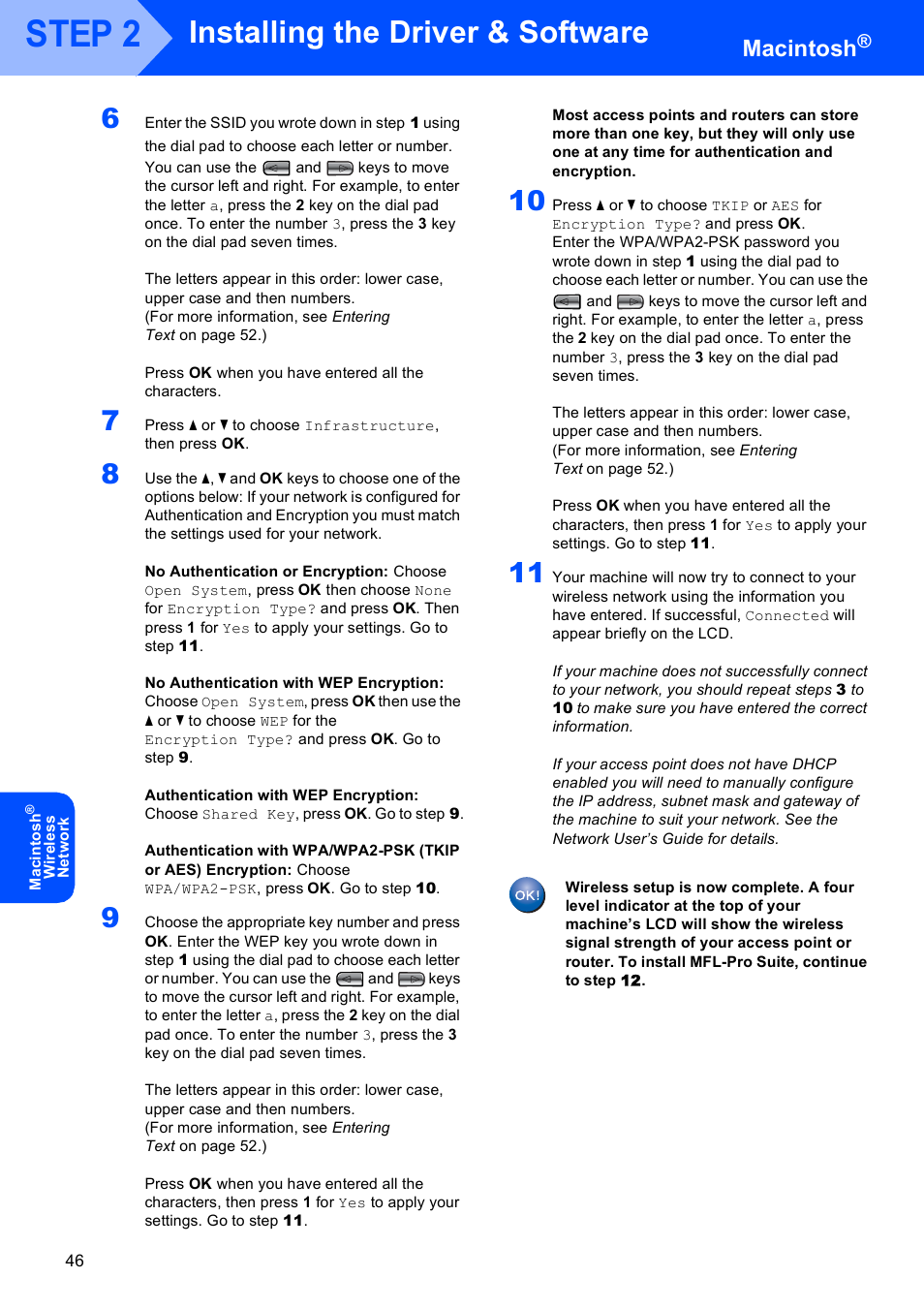 Step 2, Installing the driver & software, Macintosh | Brother MFC-685CW User Manual | Page 48 / 58