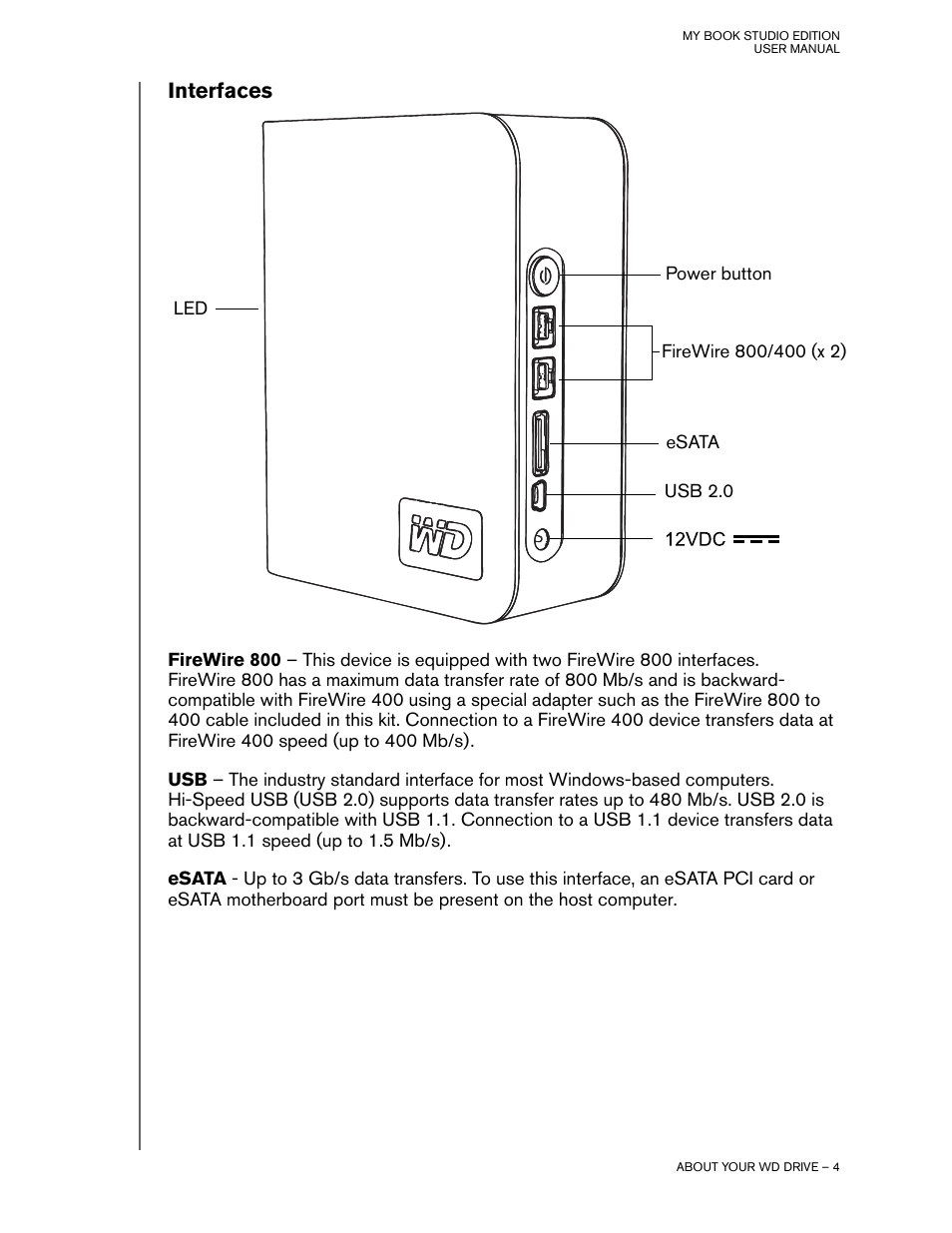 Interfaces | Western Digital My Book Studio Edition User Manual User Manual | Page 5 / 10