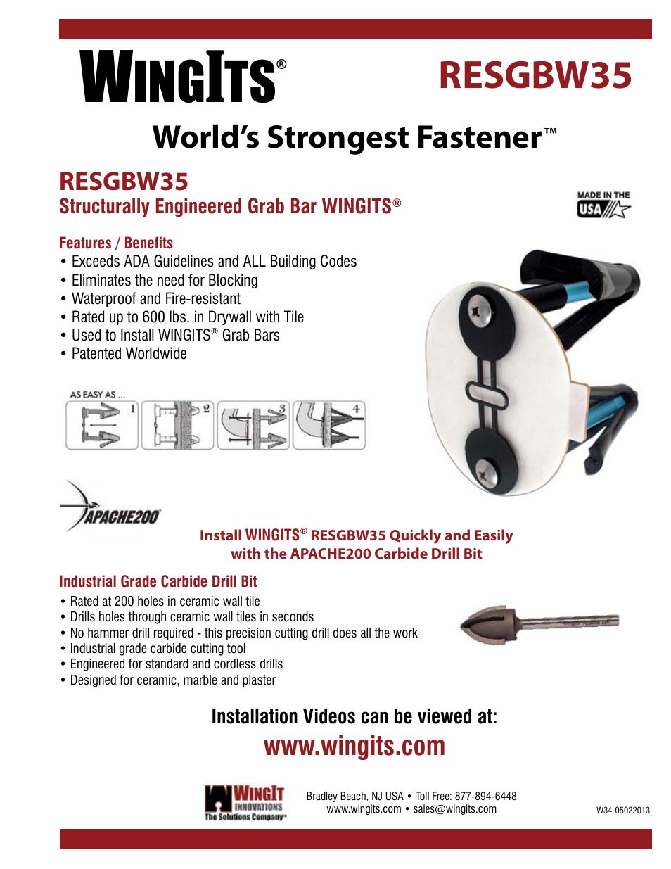 WINGITS Grab Bar RESGBW35 User Manual | 2 pages