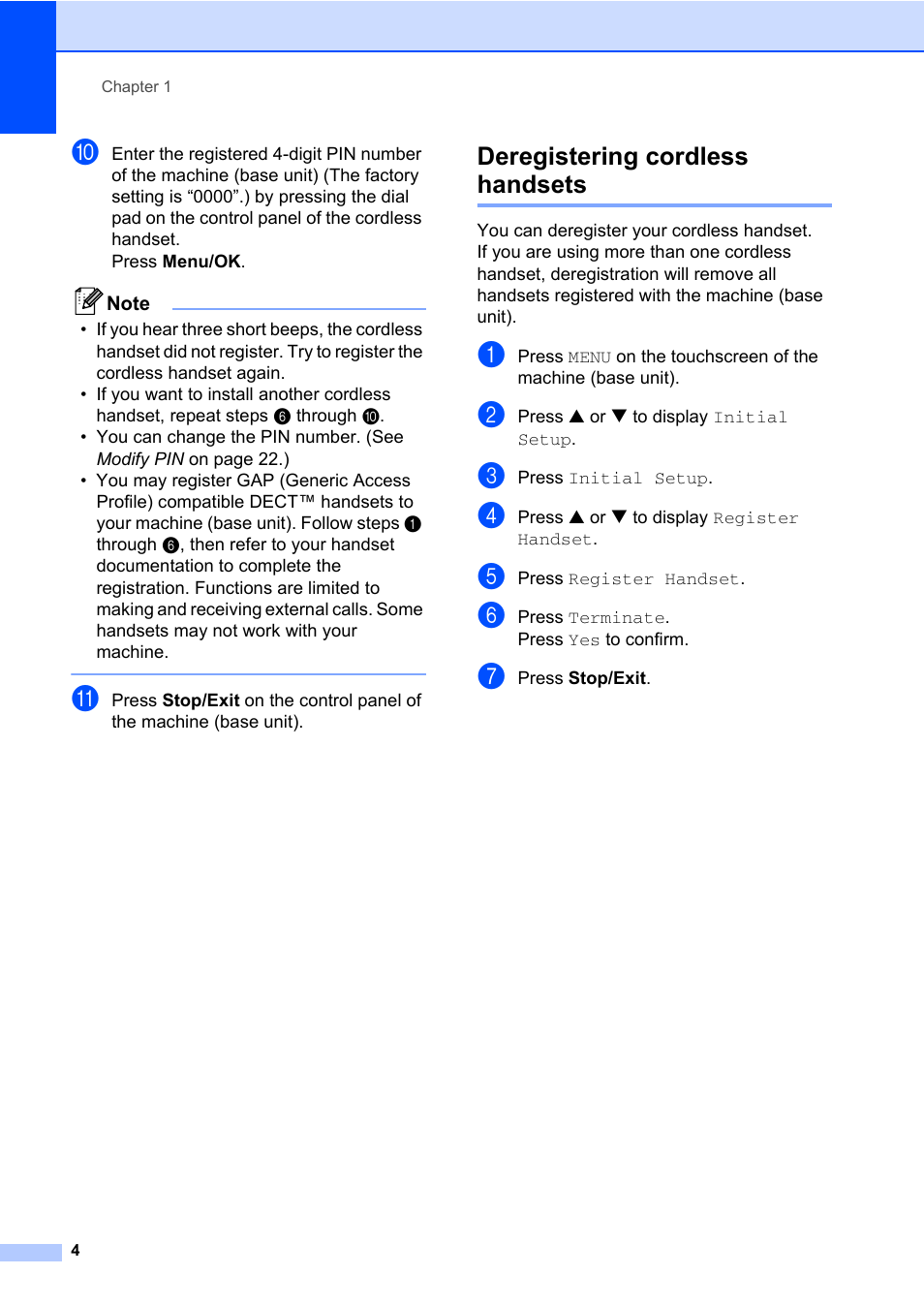 Deregistering cordless handsets | Brother DECT BCL-D70 User Manual | Page 10 / 38