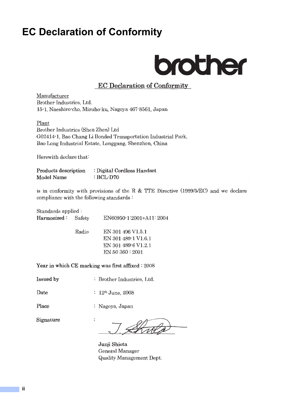Ec declaration of conformity | Brother DECT BCL-D70 User Manual | Page 4 / 38