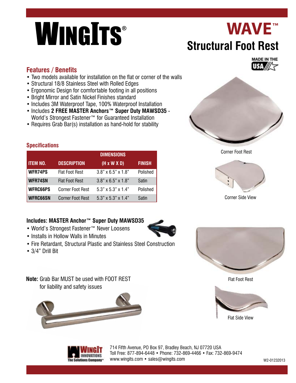 WINGITS MODERN Foot Rest Flat WFR74SN/PS User Manual | 2 pages