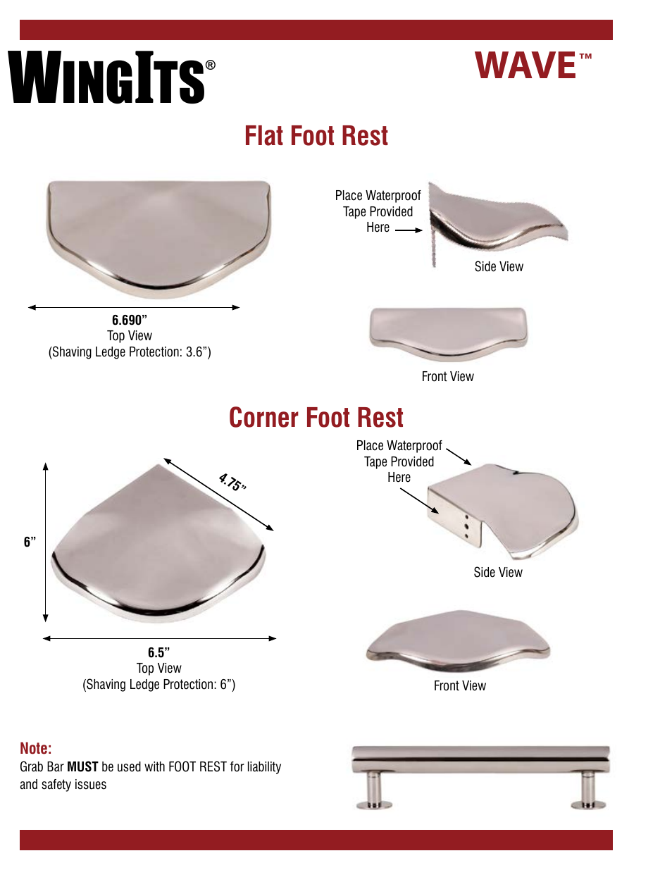 Wave, Flat foot rest, Corner foot rest | WINGITS MODERN Foot Rest Flat WFR74SN/PS User Manual | Page 2 / 2