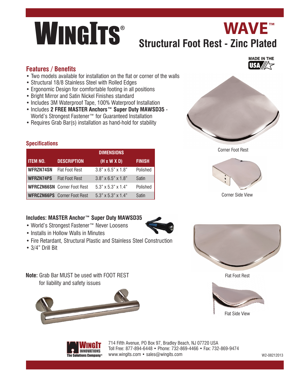 WINGITS MODERN Foot Rest Corner WFRCZN66xx User Manual | 2 pages