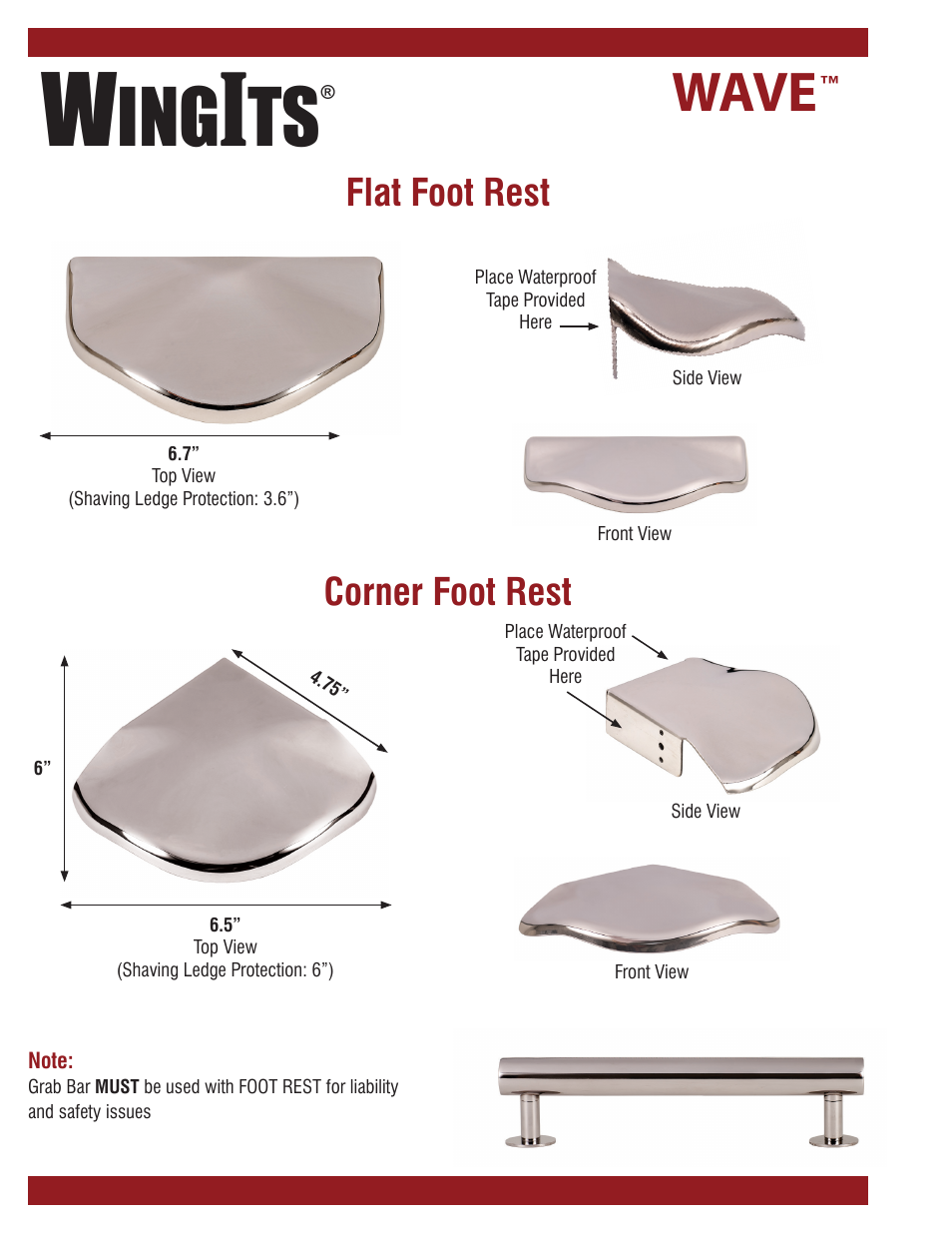 Wave, Flat foot rest, Corner foot rest | WINGITS MODERN Foot Rest Corner WFRCZN66xx User Manual | Page 2 / 2