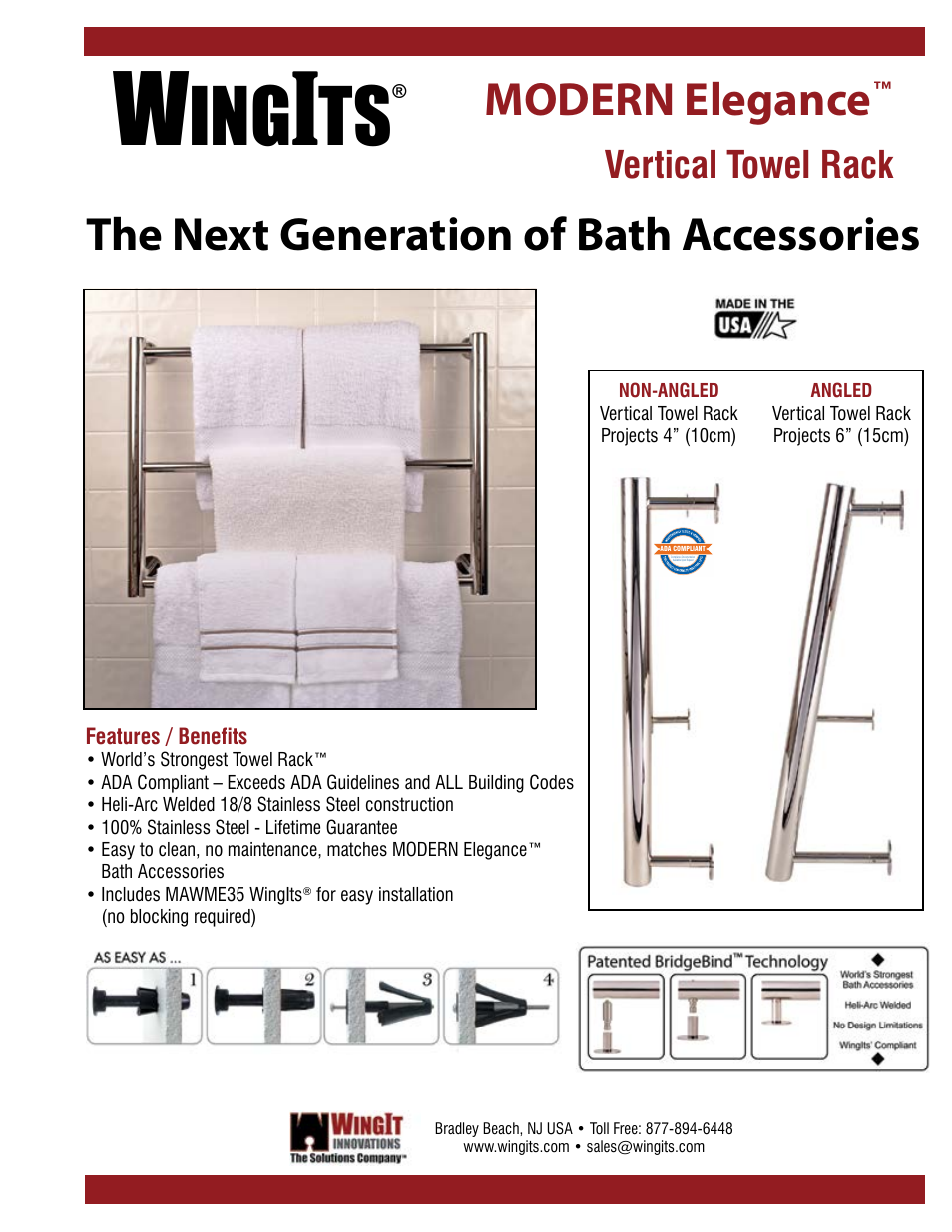 WINGITS MODERN Towel Rack Vertical WMETRV1816SN/PS User Manual | 3 pages