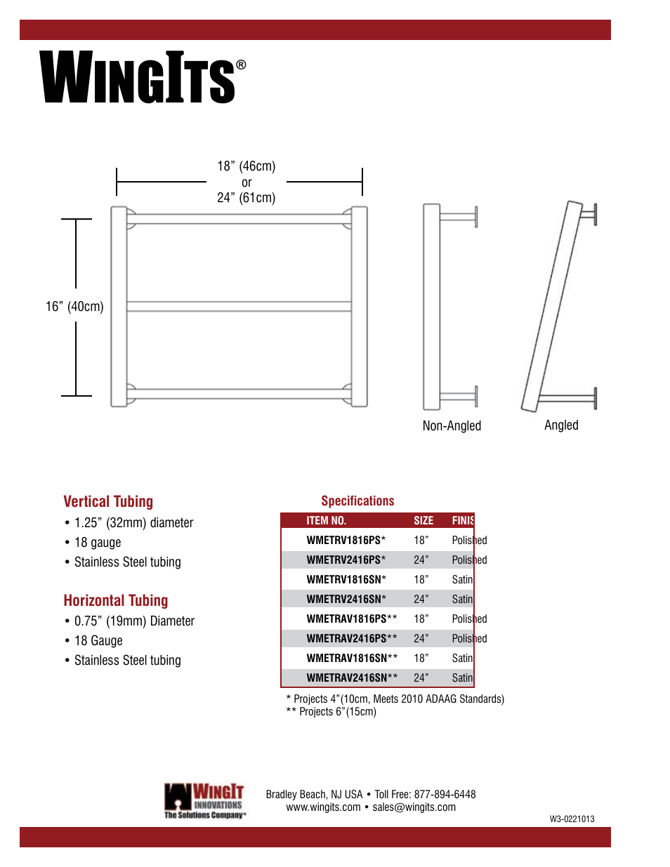 WINGITS MODERN Towel Rack Vertical WMETRV1816SN/PS User Manual | Page 2 / 3