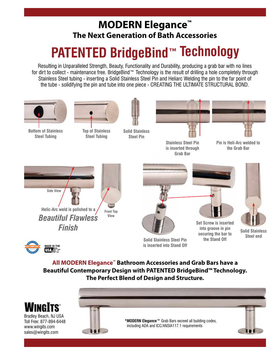 Patented bridgebind, Technology, Modern elegance | The next generation of bath accessories, Beautiful flawless finish, All modern elegance | WINGITS MODERN Towel Rack Vertical WMETRV1816SN/PS User Manual | Page 3 / 3