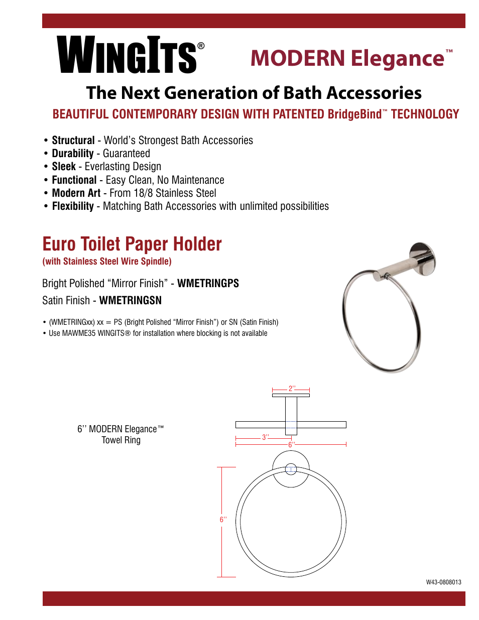 WINGITS MODERN Towel Ring WMETRINGSN/PS User Manual | 2 pages