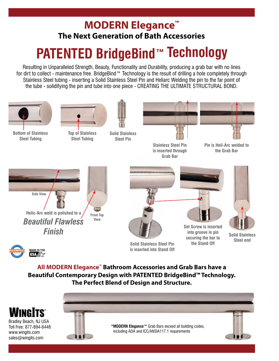 Patented bridgebind, Technology, Modern elegance | The next generation of bath accessories, Beautiful flawless finish | WINGITS MODERN Toilet Paper Holder Vertical WMEVTPHSN/PS User Manual | Page 2 / 2