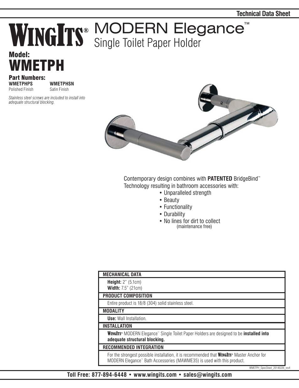 WINGITS MODERN Toilet Paper Holder WMETPHPS User Manual | 2 pages