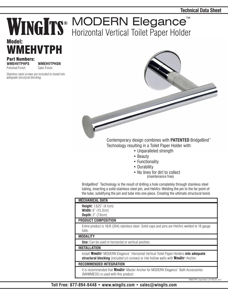 WINGITS MODERN Toilet Paper Holder Horizontal Vertical WMEHVTPHxx User Manual | 2 pages