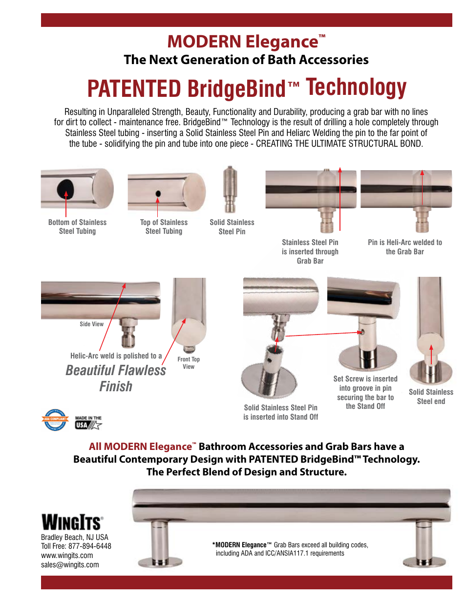 Patented bridgebind, Technology, Modern elegance | The next generation of bath accessories, Beautiful flawless finish, All modern elegance | WINGITS MODERN Towel Bar WMETBSNxx User Manual | Page 3 / 3