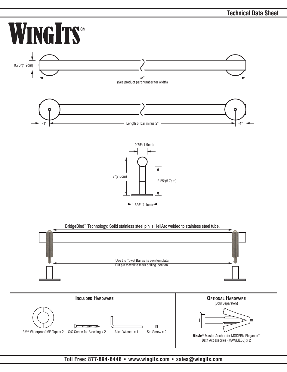 Technical data sheet | WINGITS MODERN Towel Bar WMETBPSxx User Manual | Page 2 / 2