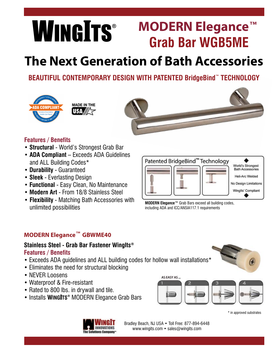 WINGITS MODERN Grab Bar WGB5MESN/PS User Manual | 3 pages