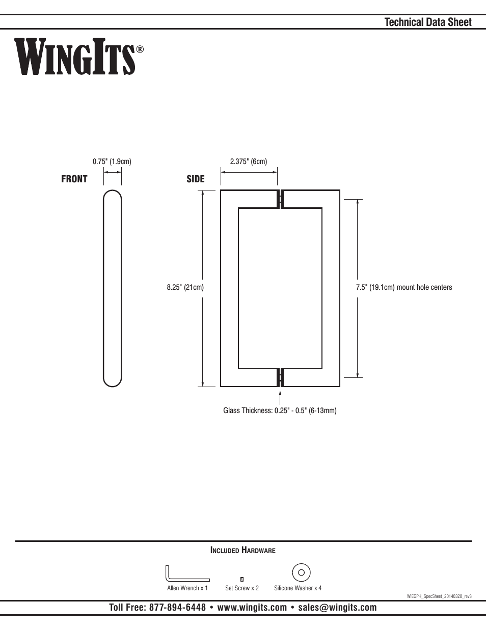 Technical data sheet | WINGITS INFINITE Glass Panel Handles WIEGPH User Manual | Page 2 / 2
