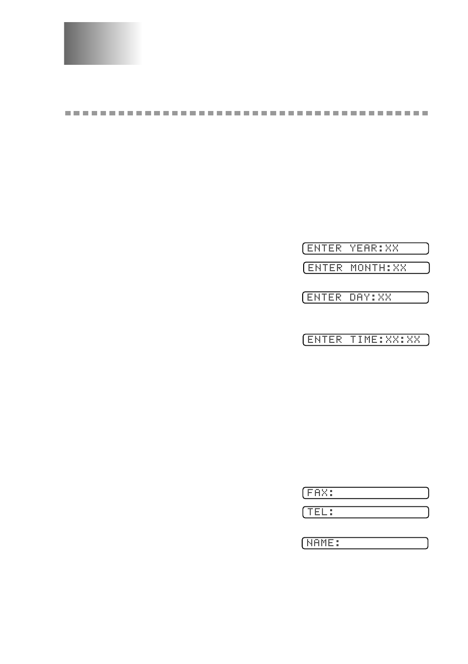 Initial setup, Getting started, Setting date and time | Setting station id, Initial setup -1, Getting started -1, Setting date and time -1 setting station id -1 | Brother FAX 580MC User Manual | Page 35 / 115