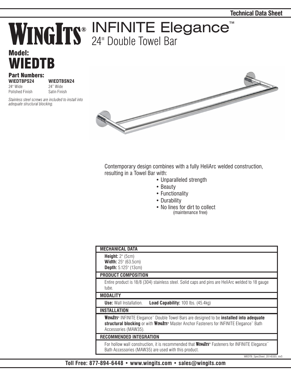 WINGITS INFINITE Towel Bar WIEDTBxx User Manual | 2 pages