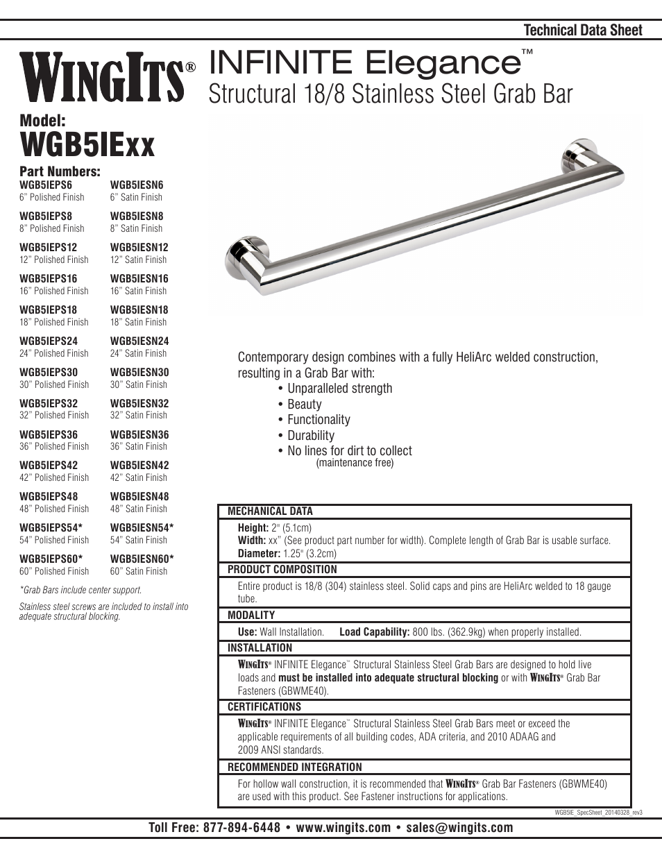 WINGITS INFINITE Grab Bar WGB5IExx User Manual | 2 pages