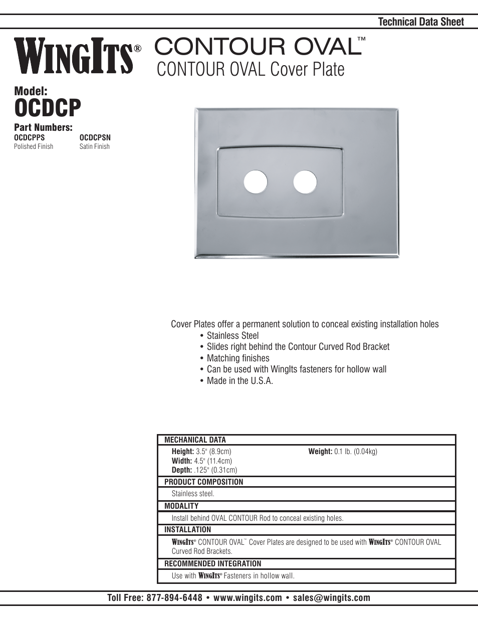 WINGITS CONTOUR Cover Plates OCDCP User Manual | 2 pages