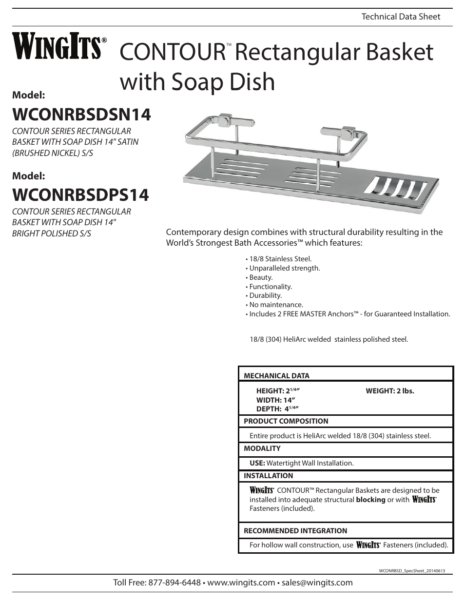 WINGITS CONTOUR Basket with Soap Dish WCONRBSD User Manual | 2 pages