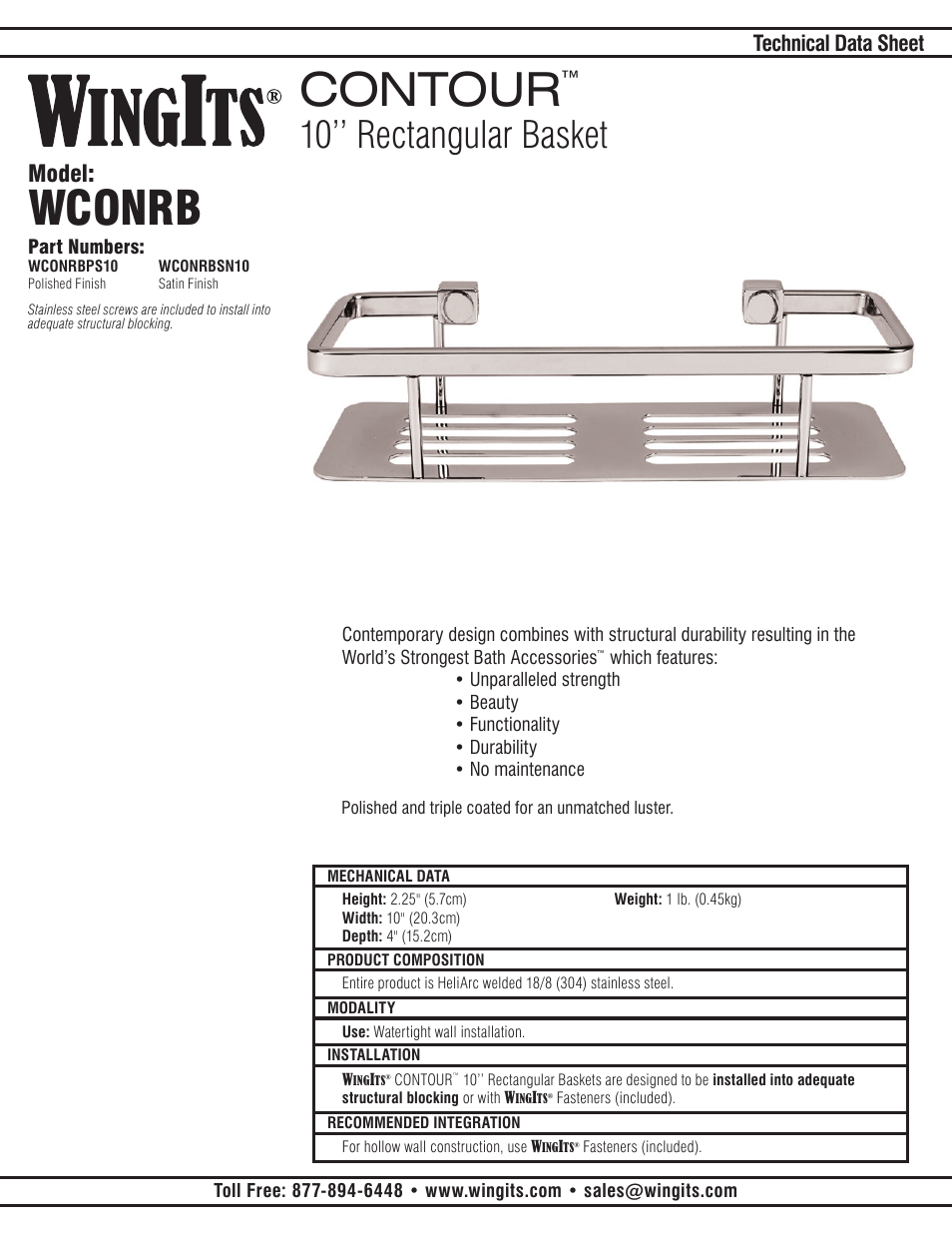 WINGITS CONTOUR Basket WCONRBPS10 User Manual | 2 pages