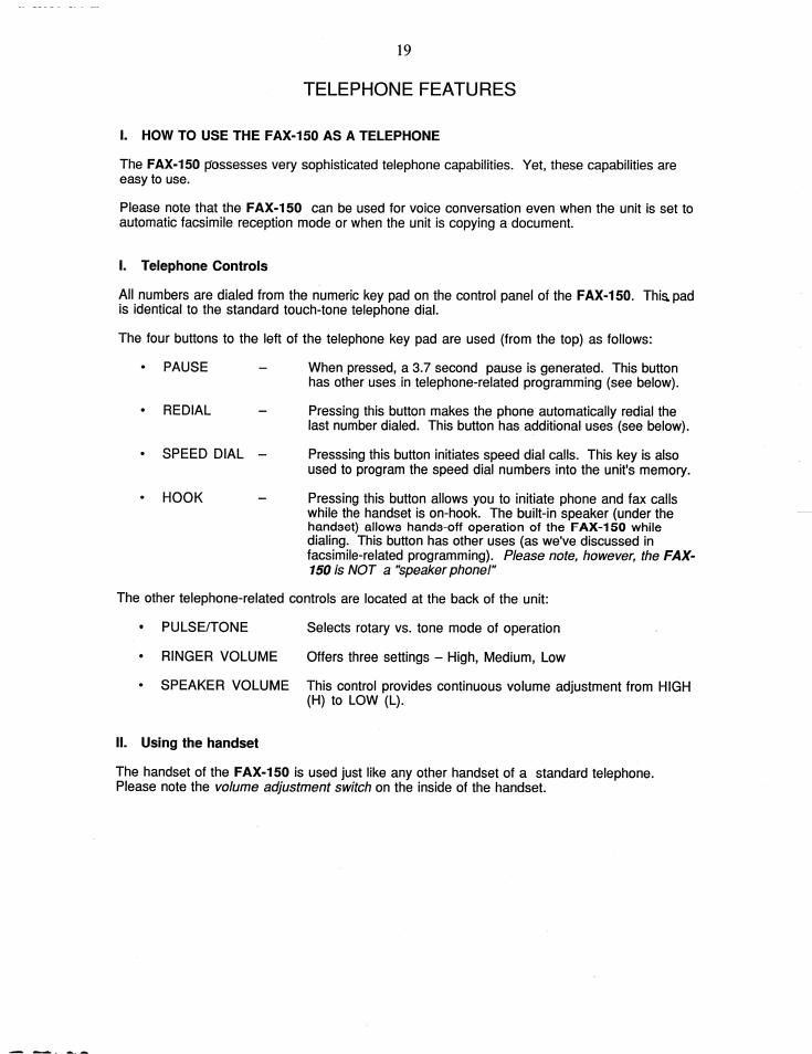 Telephone features | Brother FAX-150 User Manual | Page 25 / 36