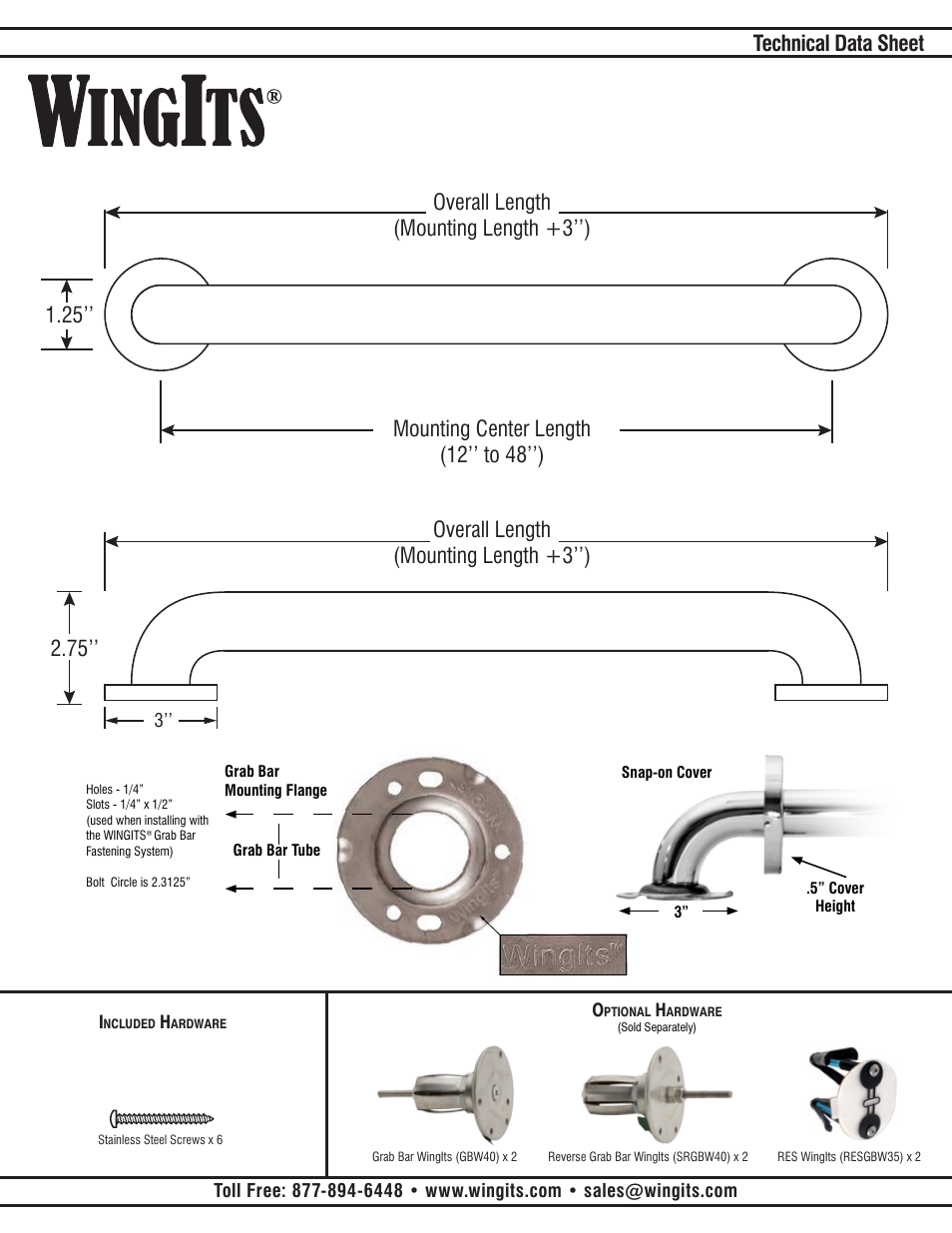 Technical data sheet | WINGITS PREMIUM Grab Bar WGB5PSxx User Manual | Page 2 / 2