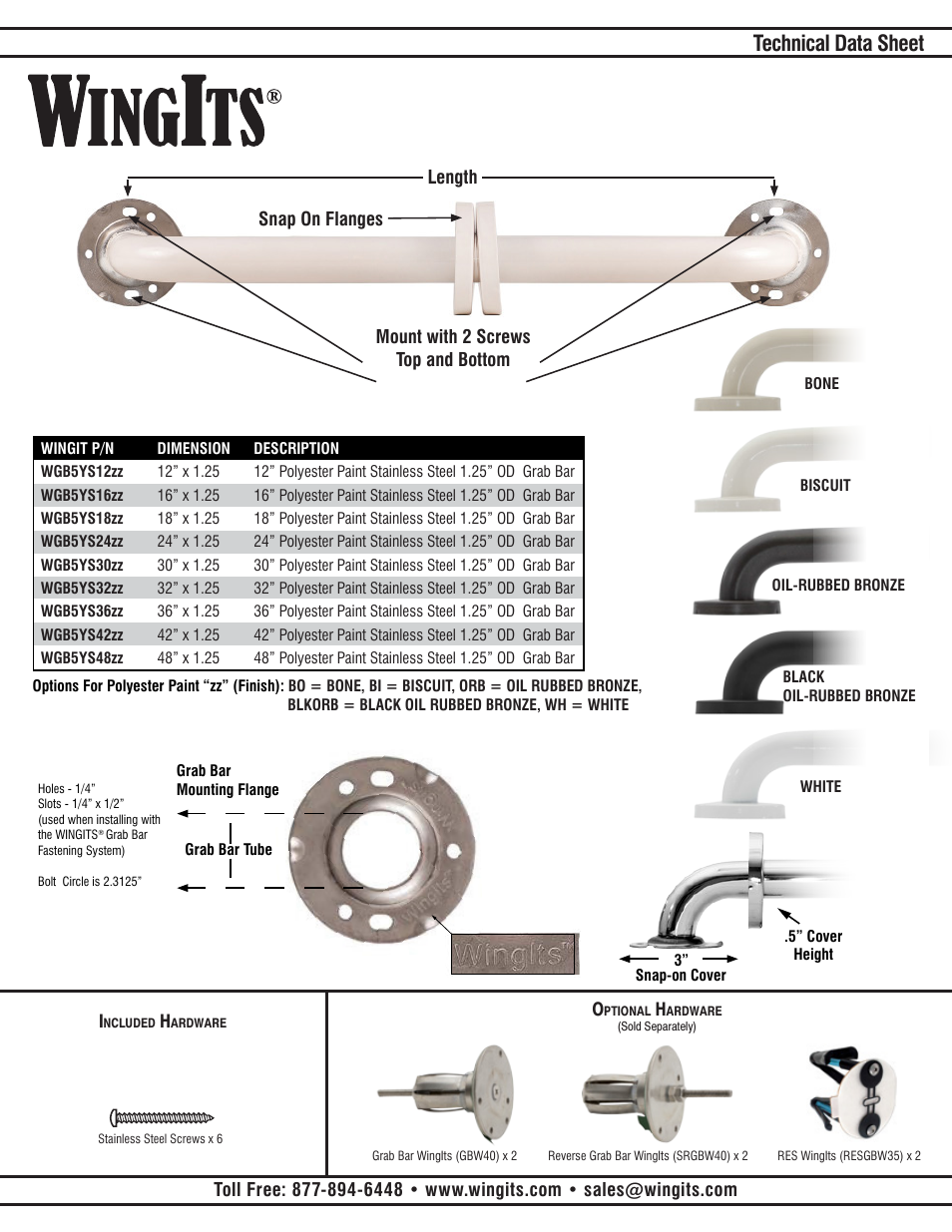 Technical data sheet | WINGITS PREMIUM MIsc Grab Bar WGB5YSWH User Manual | Page 2 / 2