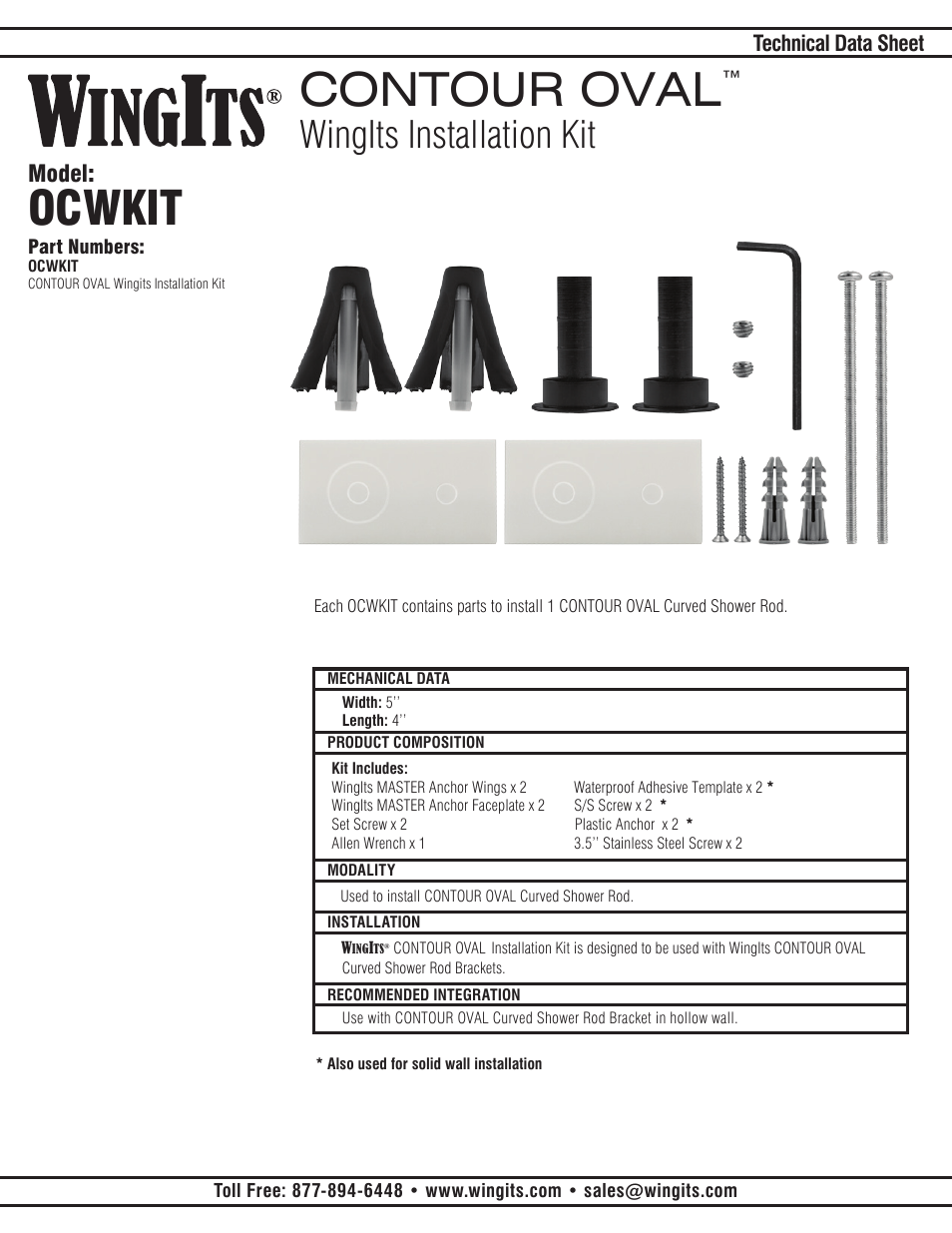 WINGITS CONTOUR Curved Shower Rod OCWKIT User Manual | 2 pages