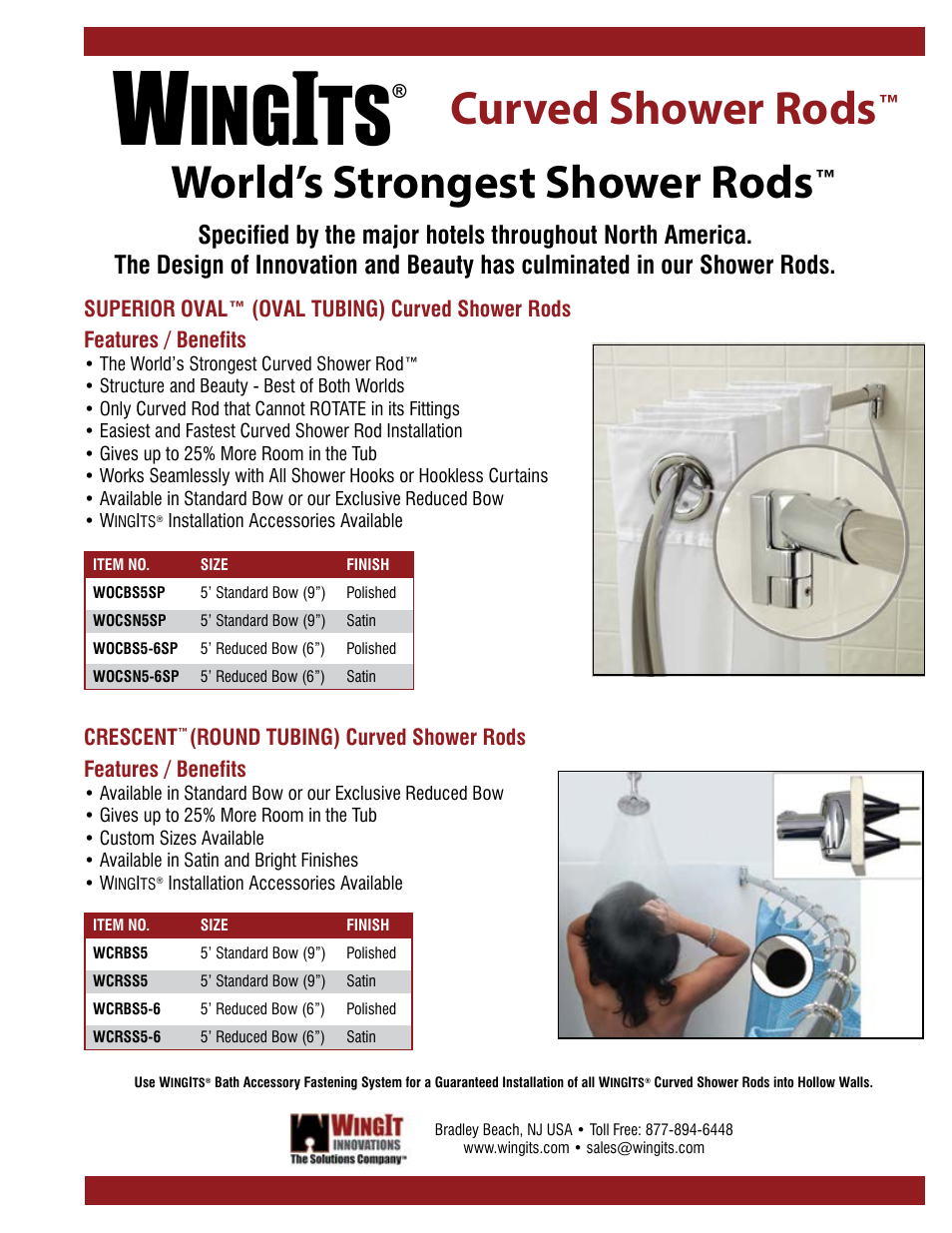 WINGITS OVAL Curved Shower Rod WOCSN5-6SP User Manual | 2 pages