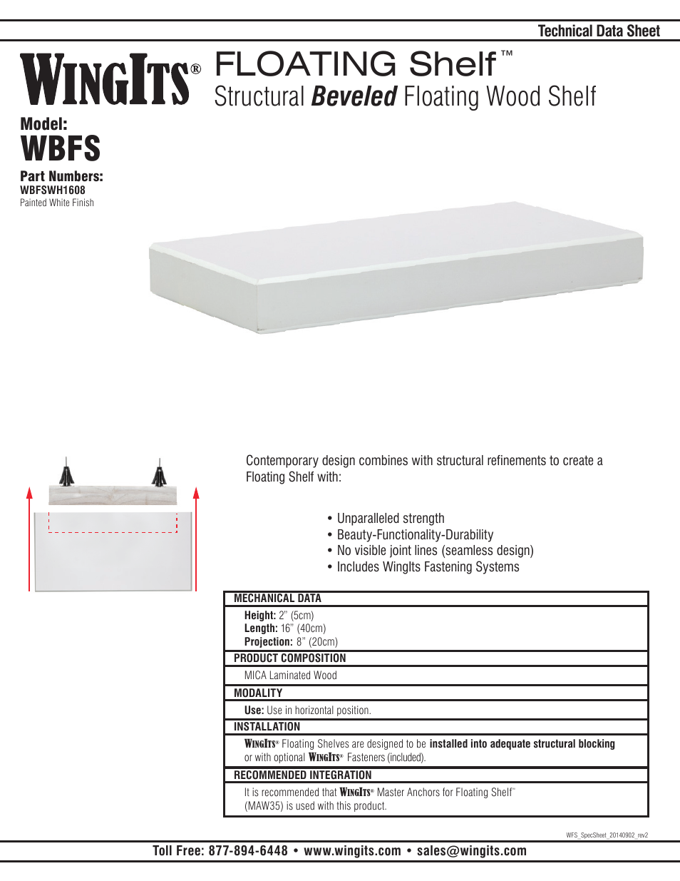 WINGITS FLOATING Shelf WBFS User Manual | 2 pages