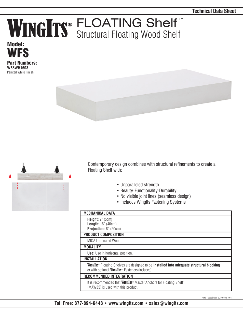 WINGITS FLOATING Shelf WFS User Manual | 2 pages