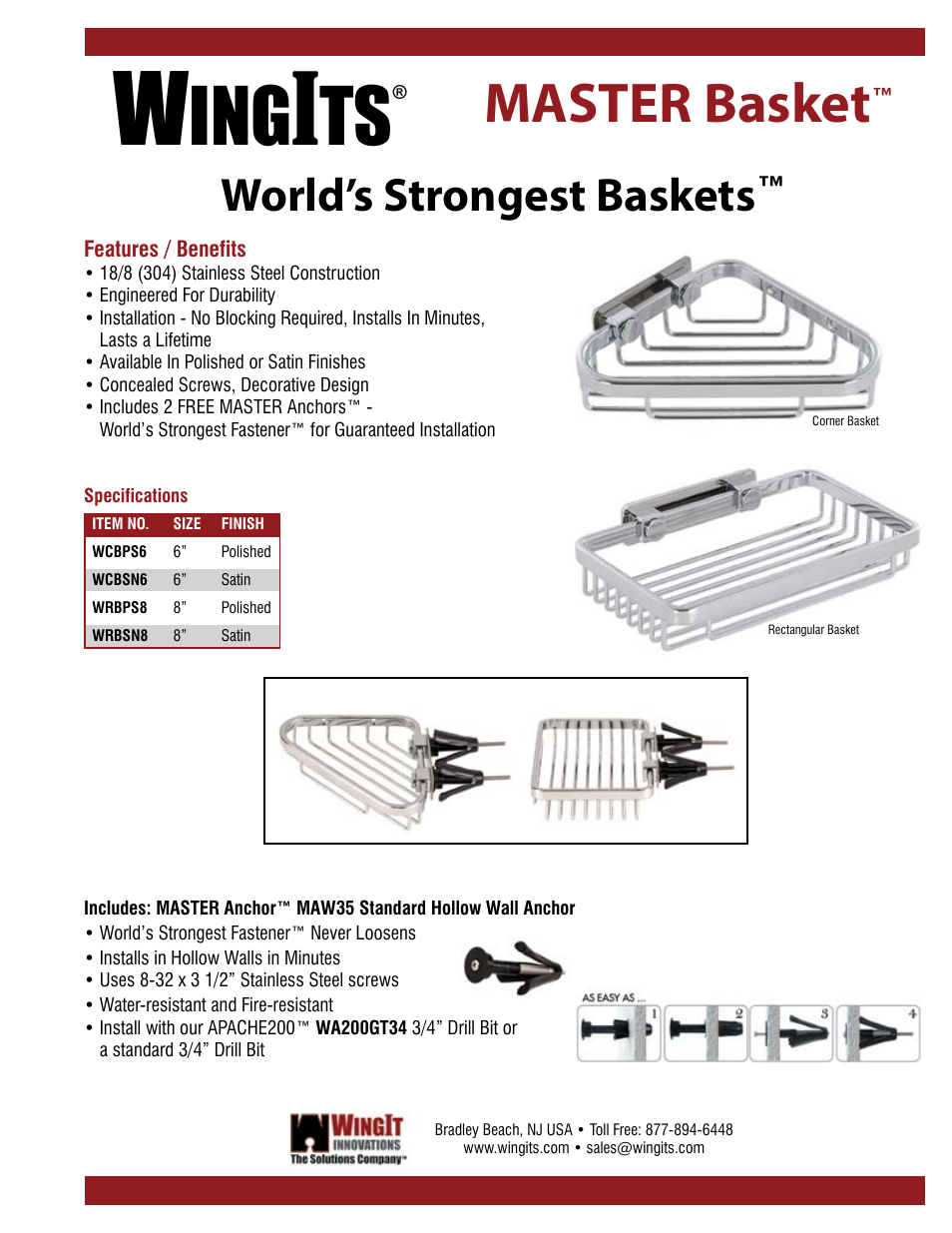 WINGITS MASTER Basket WRBSN8 User Manual | 2 pages