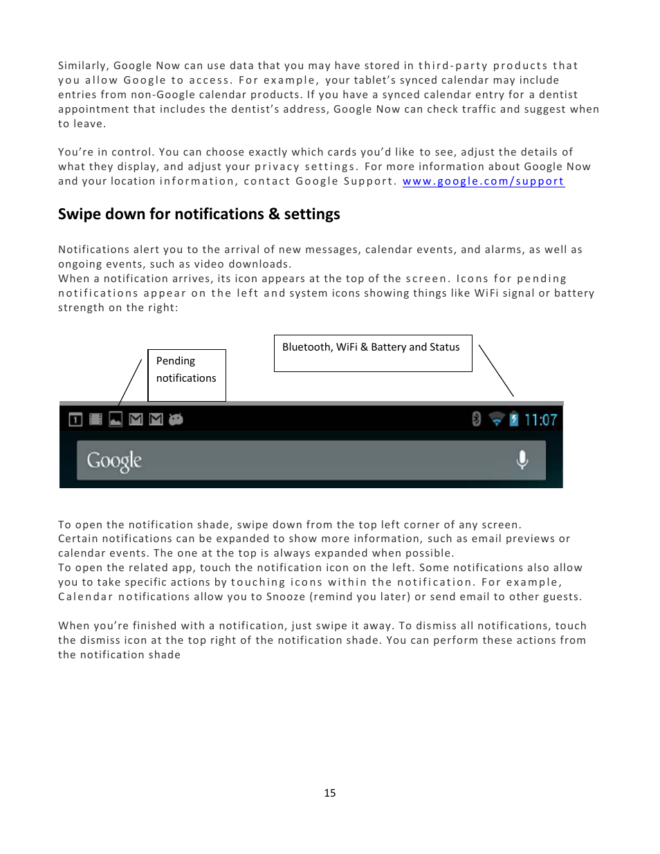 Swipe down for notifications & settings | Wintec FileMate Clear X2 and X4 Tablets User Manual | Page 15 / 58