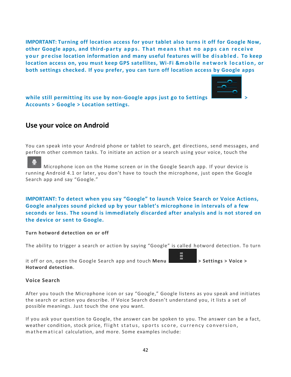 Use your voice on android | Wintec FileMate Clear X2 and X4 Tablets User Manual | Page 42 / 58