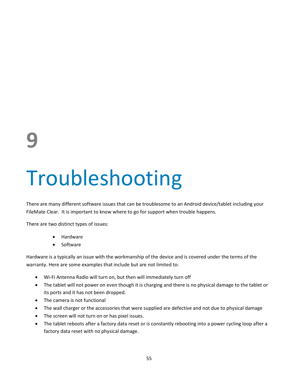 Tro ubleshooting, 9troubleshooting | Wintec FileMate Clear X2 and X4 Tablets User Manual | Page 55 / 58