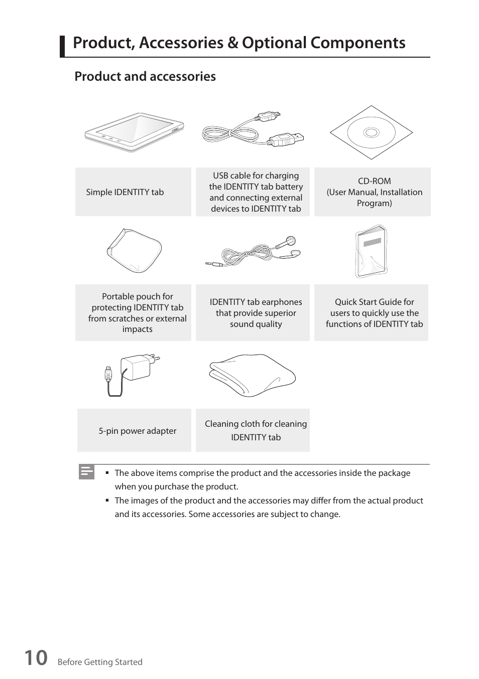 Product, accessories & optional components, Product and accessories, Product, accessories & optional | Components | Wintec FileMate Identity Tablet User Manual | Page 11 / 98