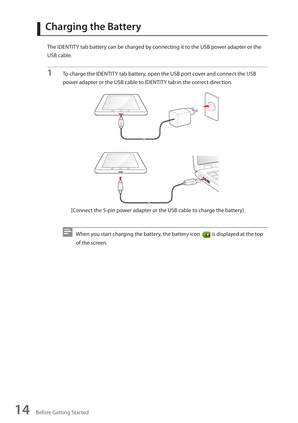 Charging the battery | Wintec FileMate Identity Tablet User Manual | Page 15 / 98
