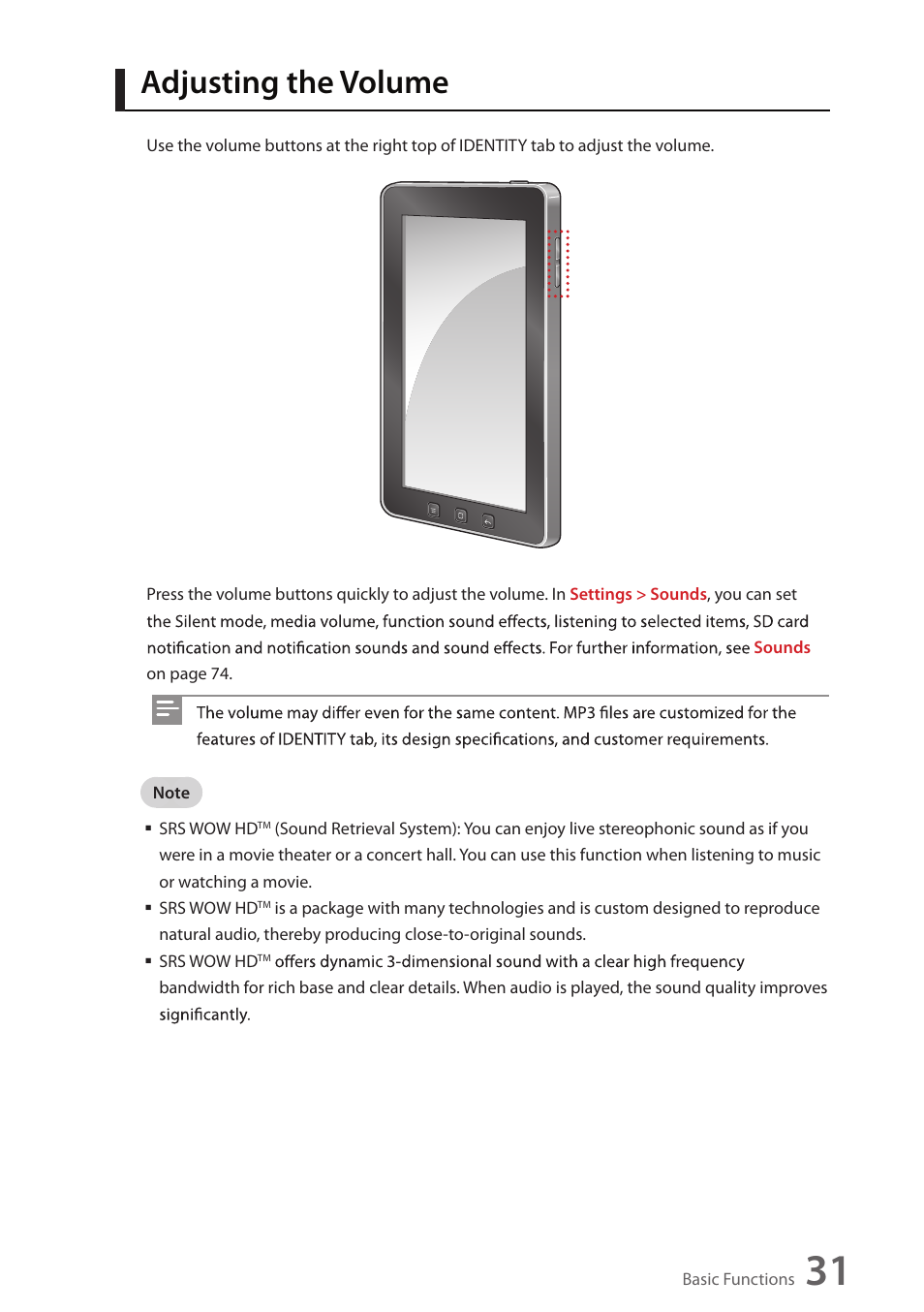 Adjusting the volume | Wintec FileMate Identity Tablet User Manual | Page 32 / 98