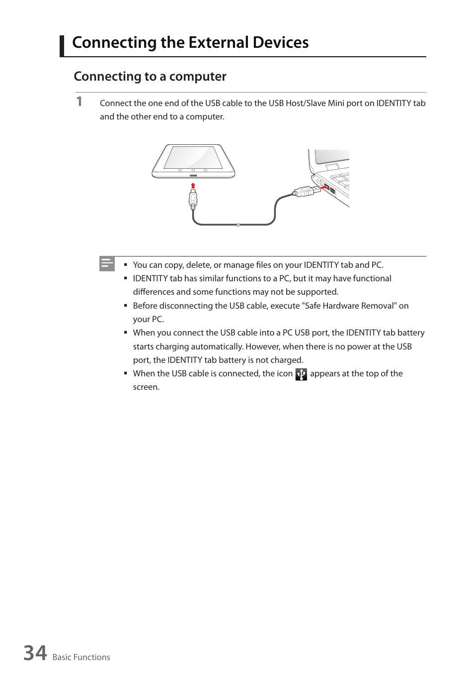 Connecting the external devices, Connecting to a computer | Wintec FileMate Identity Tablet User Manual | Page 35 / 98