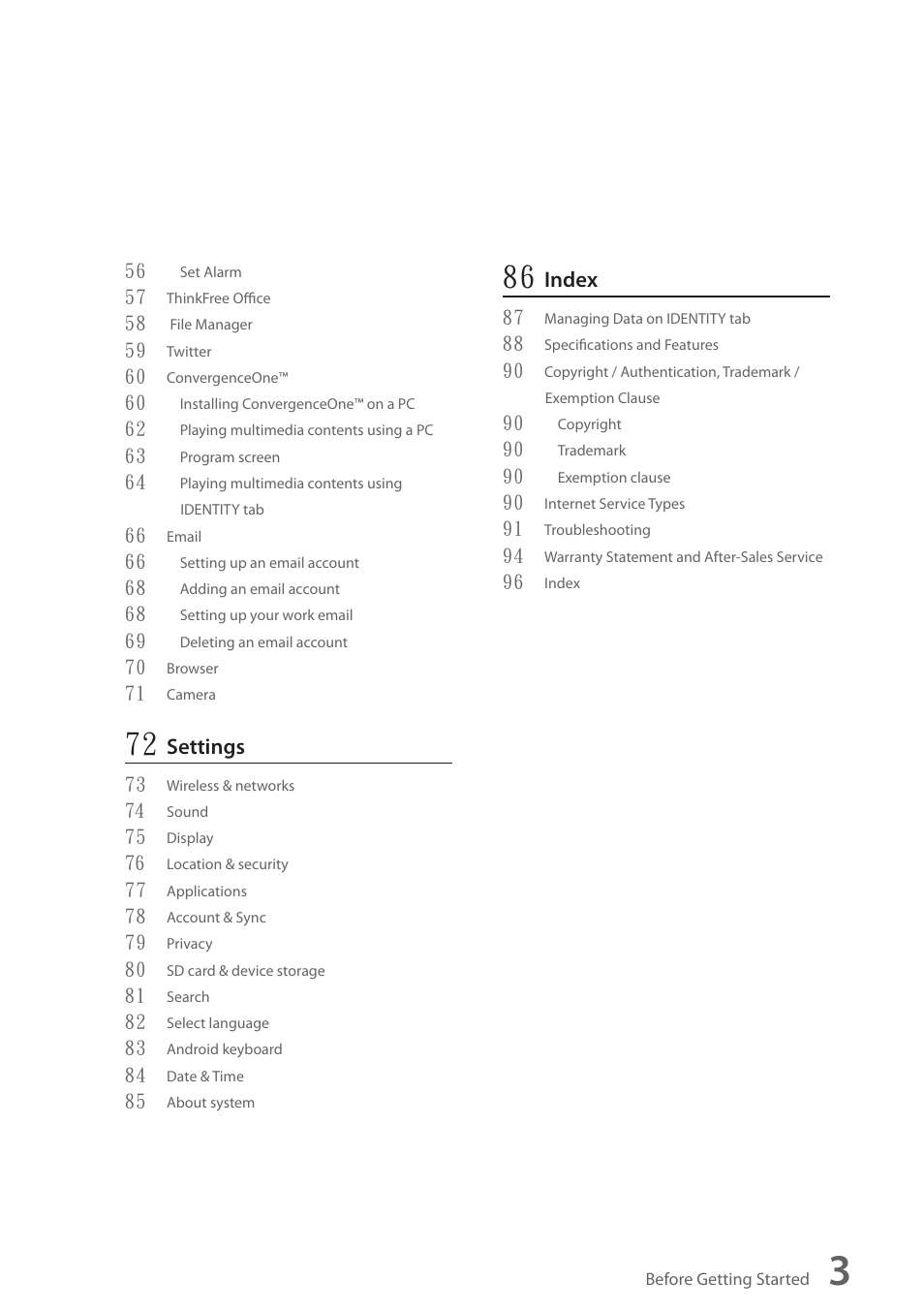 Settings, Index | Wintec FileMate Identity Tablet User Manual | Page 4 / 98