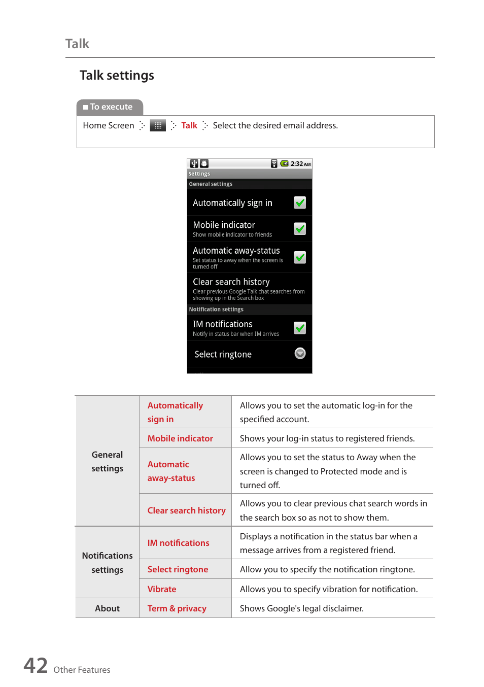 Talk settings, Talk settings talk | Wintec FileMate Identity Tablet User Manual | Page 41 / 98