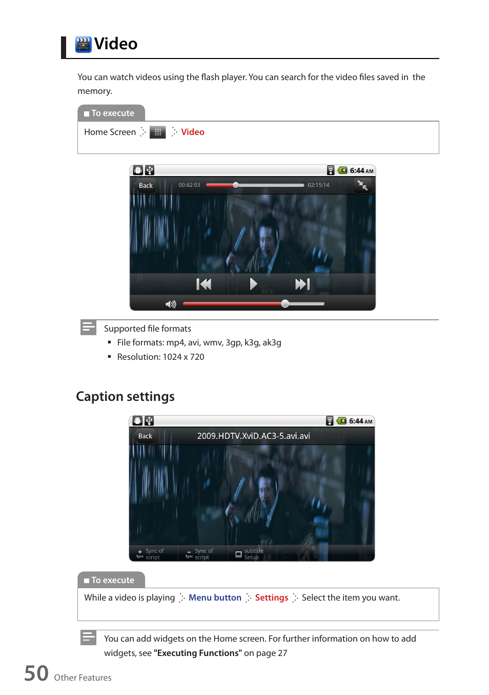Video, Caption settings | Wintec FileMate Identity Tablet User Manual | Page 49 / 98