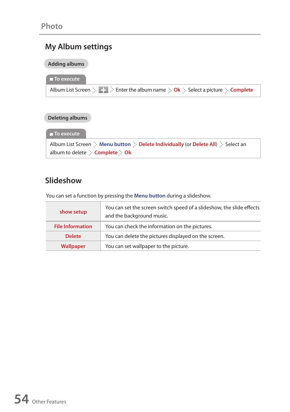 My album settings, Slideshow, Photo | Wintec FileMate Identity Tablet User Manual | Page 53 / 98