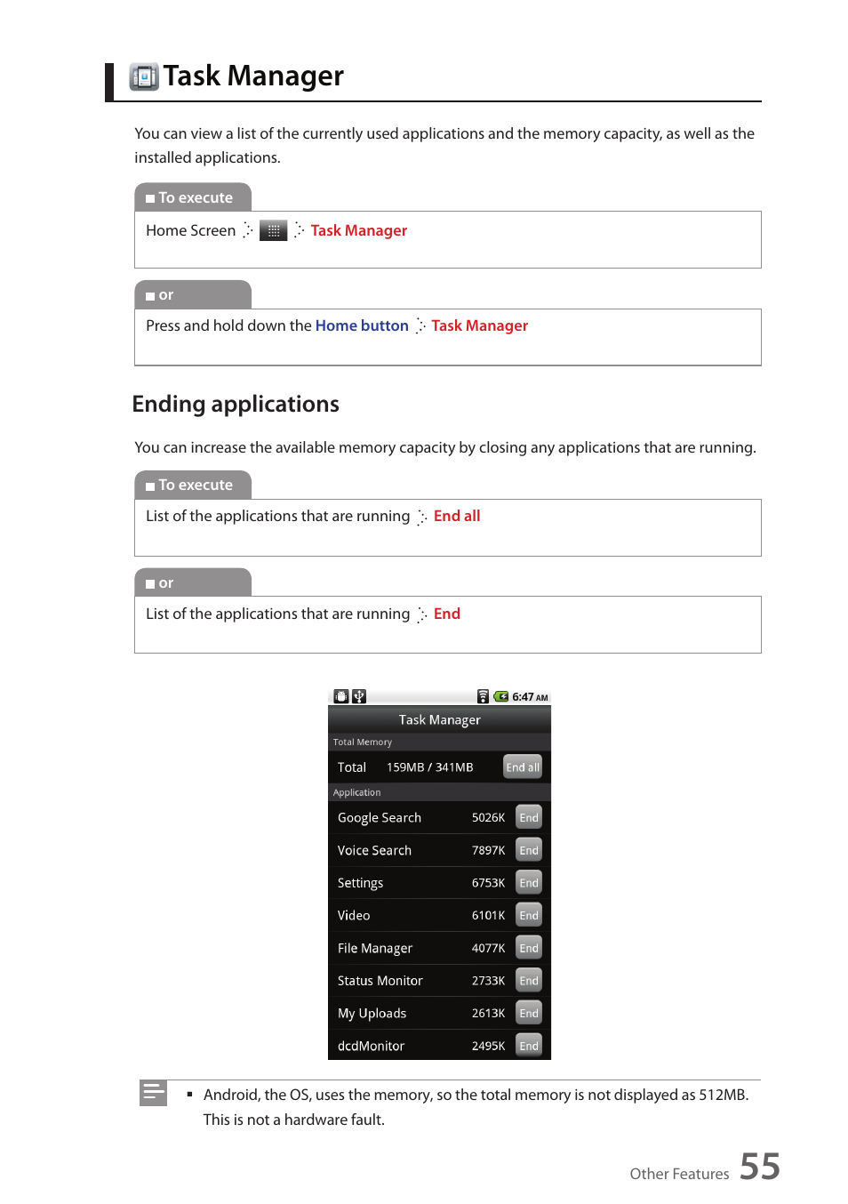 Task manager, Ending applications | Wintec FileMate Identity Tablet User Manual | Page 54 / 98
