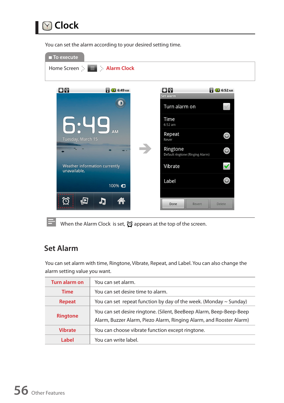 Clock, Set alarm | Wintec FileMate Identity Tablet User Manual | Page 55 / 98