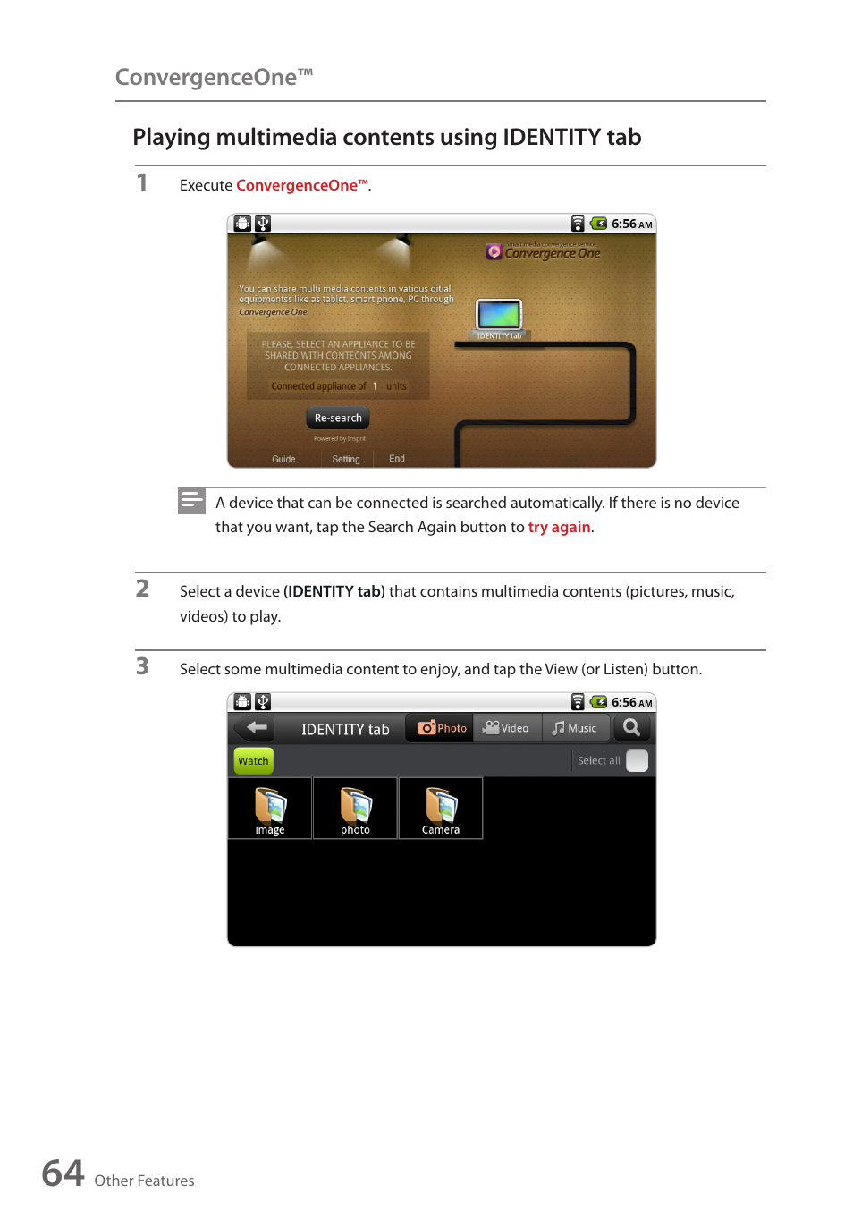 Playing multimedia contents using identity tab, Playing multimedia contents using, Identity tab | Convergenceone | Wintec FileMate Identity Tablet User Manual | Page 63 / 98