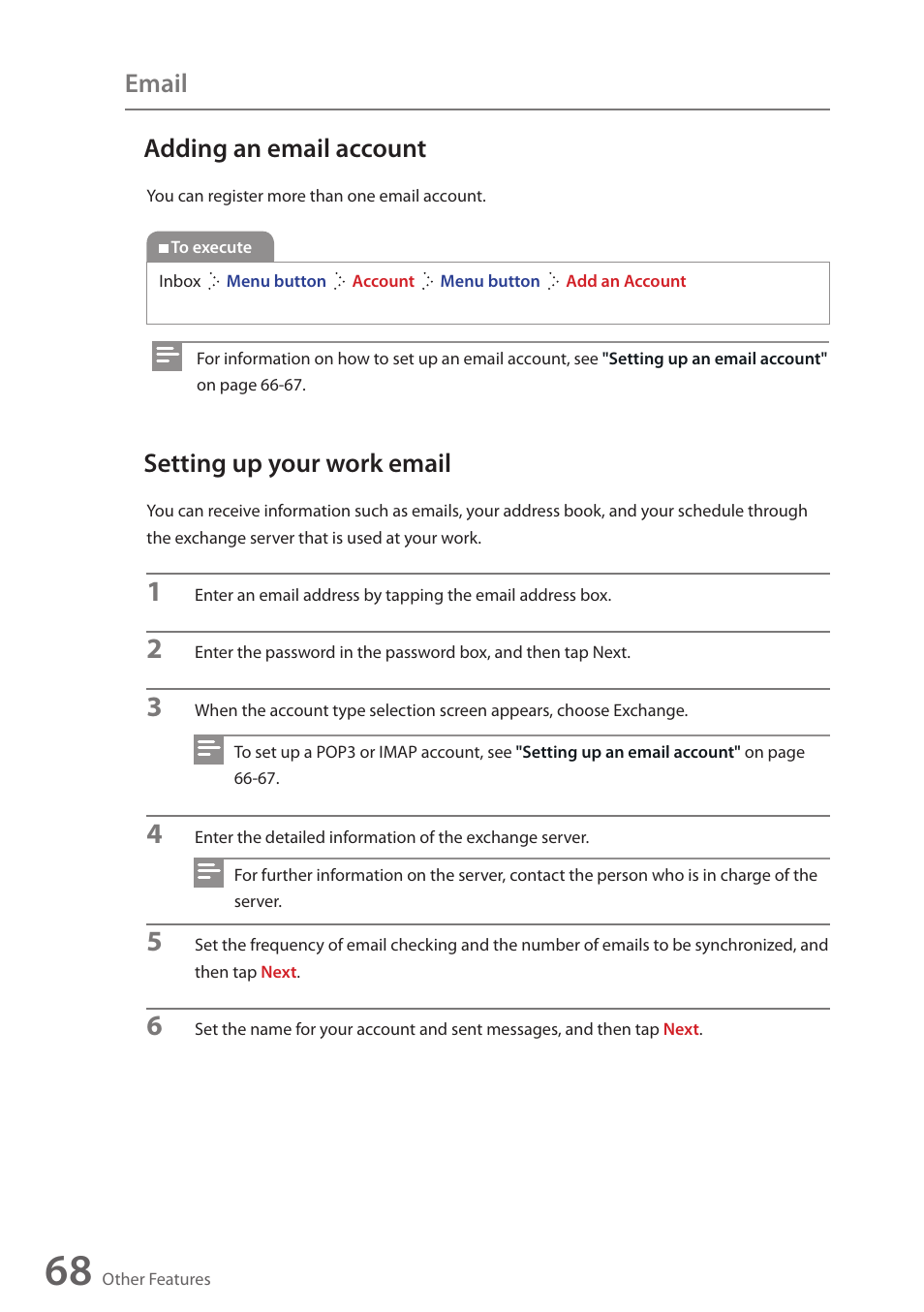 Adding an email account, Setting up your work email, Email | Wintec FileMate Identity Tablet User Manual | Page 67 / 98