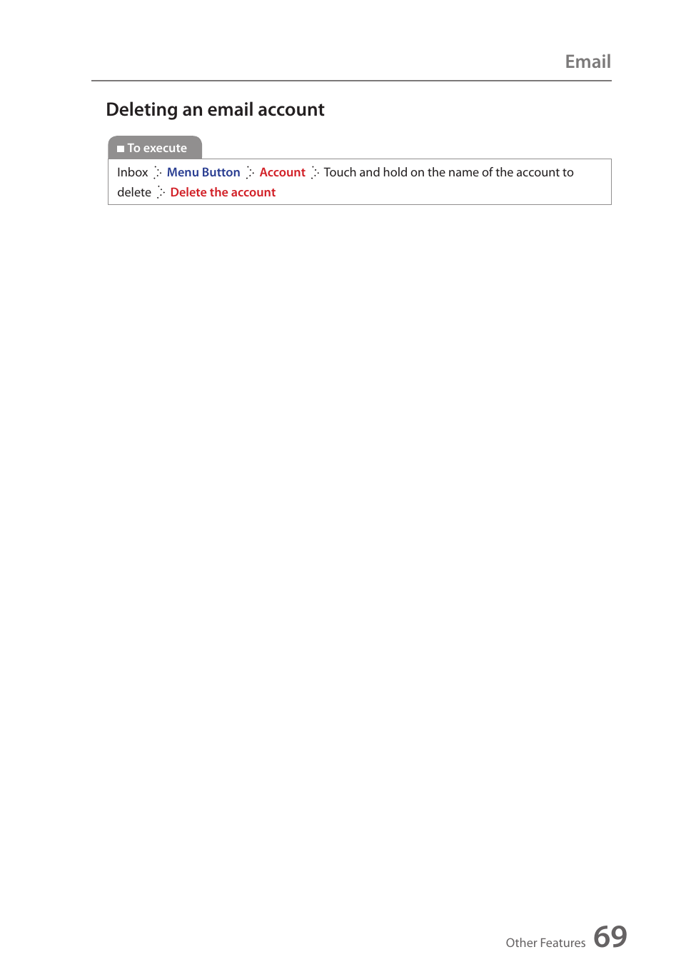 Deleting an email account, Deleting an email account email | Wintec FileMate Identity Tablet User Manual | Page 68 / 98